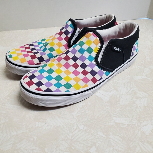 Vans Womens Colorful Checkered Slip-On Sneakers - Picture 1 of 4